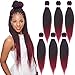 Pre Stretched Braiding Hair 20 Inch 8 Packs Yaki Synthetic Ombre Color Professional Braiding Hair Extensions for Crochet Braids Twist Hair (#1B/Burgundy)