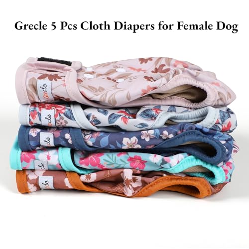 Image of Female Dog Diapers 5Pcs - Premium Reusable Diapers for Doggie in Heat - Highly Absorbent Dog Diapers Female for Pet Incontinence with Adjustable Snaps, Breenish Lily Flower, XXL