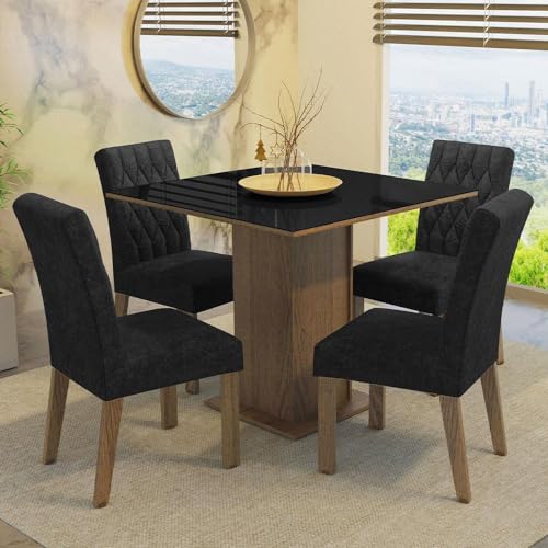Conjunto Sala de Jantar Mesa Tampo de Vidro 4 Cadeiras Rustic/pre...