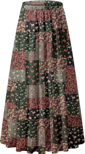 Genfien Faldas Largo de Chiffon para Mujer Cintura Elástica Alta Bohemia Maxi Falda Línea A de Verano para Vacaciones Playa Casual