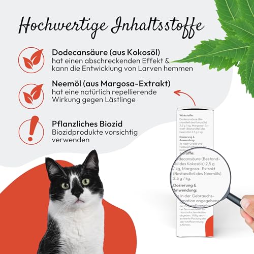 PHA Spot On für Katzen – Natürliches Floh- Zeckenmittel Katzen, Schutz gegen Flöhe, Zecken & Milben mit Neemöl & Laurinsäure, Zeckenschutz Katze, Anti Floh Katze, 2 Tuben à 1,5 ml