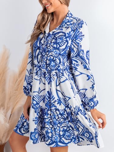 Image of CUPSHE Women's 2025 Fall Dress Long Sleeve V Neck Button Floral Tunic Ruffled Casual Flowy Mini Summer Dress