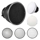 SOONPHO 7インチ 18センチ 標準リフレクター セット 20° 40° 60° ハニカムグリッド 3枚付 白いソフト布 ガラスプレート ディフューザー ランプ シェード 2種類付き Bowens マウント ストロボ 適格請求書発行可