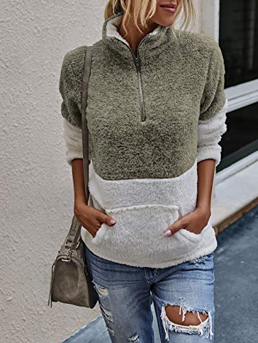 TEMOFON Women’s Long Sleeve Zipper Fleece Jacket Sherpa Pullover Winter Outwear Sweatshirt Coat with Pockets Coffee S