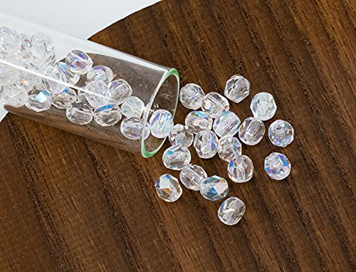 1.8 oz (50g, Approx. 600pcs) of Faceted Fire Polished Pressed Czech Glass Beads 4mm (0.16in), Crystal AB 00030-28701 BCV - Image 3