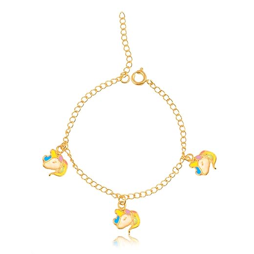 Pulseira Infantil Banhada a Ouro 18K Com Pingente Unicórnio em Resina