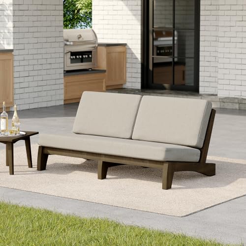 Image of Pia Ricoo 1-Piece Patio Furniture Set, Outdoor Wood Sofa with 4.5-Inch Thick Cushions, All-Weather Conversation Set for Backyard, Deck, Lawn - Light Camel