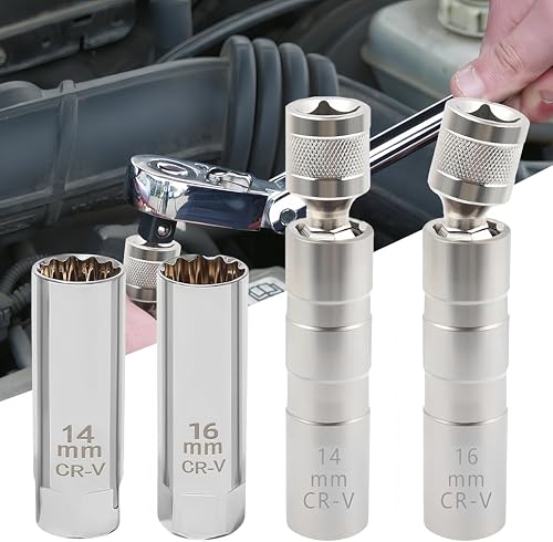 プラグレンチ 14mm 16mm 2タイプセット｜磁気ジョイント＋スイベルソケット｜3/8(9.5mm)差込角 12角薄肉 ロープロファイル スパークプラグレンチ 輸入車・バイク 整備用 工具セット