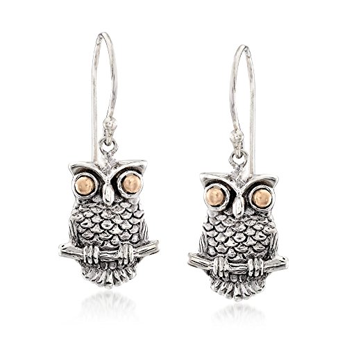 Ross-Simons 2-Tone Sterling Silver Owl Drop Earrings