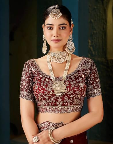 Image of Sidhidata Women's Soft Fandy Satin Embroidered Saree With Multi Sequence Cut Work Boarder & Comes With Unstitched Blouse Piece (Jimmy Free Size)