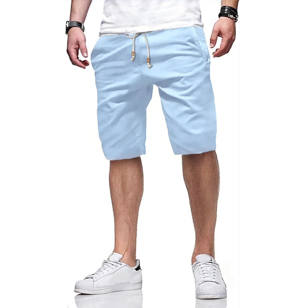 Tansozer Men's Sky Blue Summer Casual Cotton Shorts With Pockets Elasticated Waist Xxl