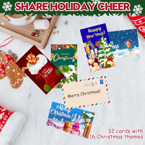 HOUT 32 Stück Weihnachten Pop Fidget Schlüsselbund Spielzeug: Mitgebsel Kindergeburtstag Kleines Geschenk für Kinder with 32 Weihnachtskarte - Christbaumschmuck Poppet Bubble Stress Reliever Toys
