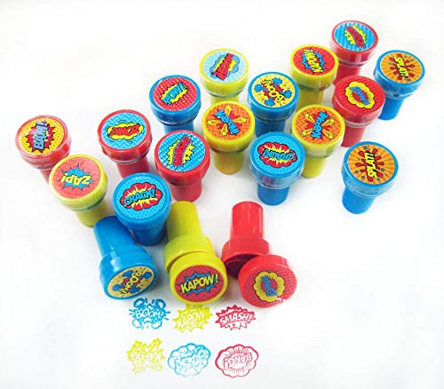 Tinymills 813-24-SUPT Tiny Mills 24 Pcs Superhero Assorted Stamps For Kids Self Ink Stamps (12 Different Designs) Superhero Birthday Party, Superhero Party Favors, Goody Bag Filler Treats thumb #3