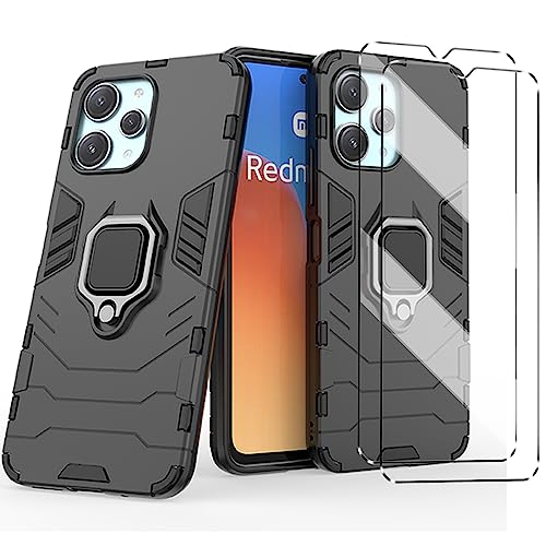 HuiYouMY [3 in 1] para Redmi 12 4G Funda + 2 x Cristal Templado - Black Carcasa y Cristales Protector de Pantalla TPU Caja Cover Tapa Caso Carcasa Cubierta -Black