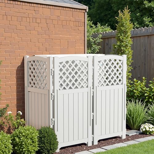 Image of Greesum Outdoor Air Conditioner Fence, Privacy Screen 4 Panels, White