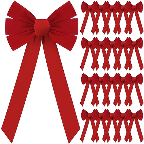Yuxung 24 Pcs Large Red Velvet Christmas Bow Wreath Bow Tree Topper Ornament Bow for Garland, Indoor Outdoor Holiday Decorations (10 x 20 Inches)