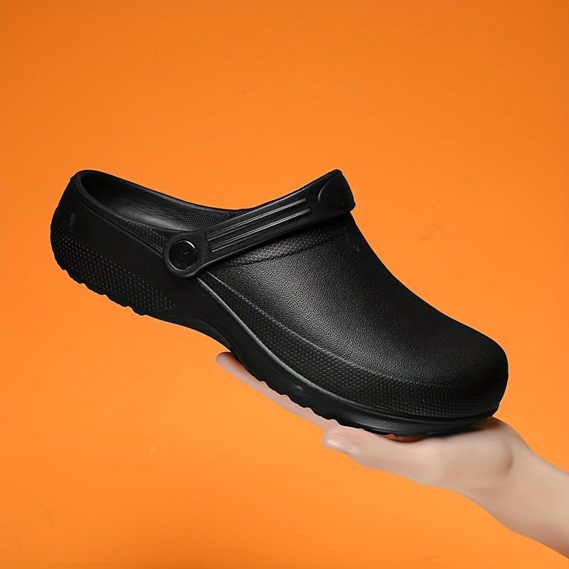 Hhhchpm Unisex EVA Clogs, Comfortable, Durable, Non-Slip, Oil-Resistant, Waterproof, Professional Chef & Nurse Work Shoes, Casual Style, Kitchen Shoes (9,Black)