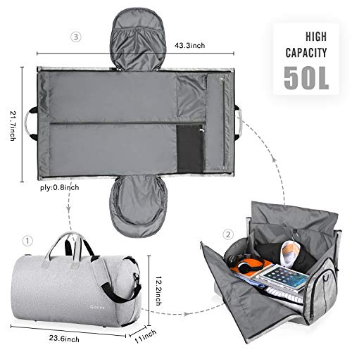 Gonex Garment Bag Carry on Duffle Suit Bag with Shoe Pocket, Convertible Hanging Duffel Travel Suitcase for Men Women Gray