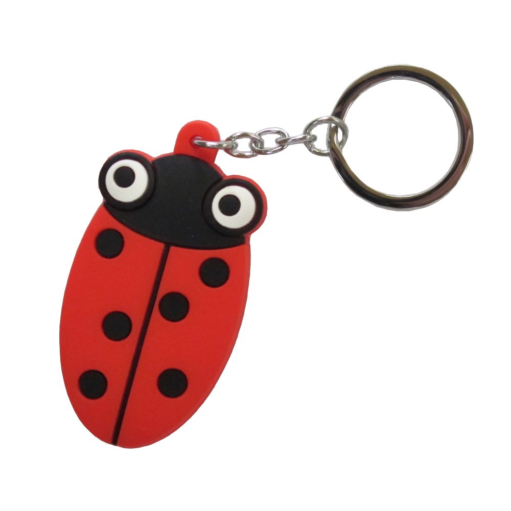 Cute Silicone Animal Figurine with Stainless Steel Keychain (Ladybug)