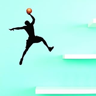 Basketball Player Slam Dunk Finger Roll Vinyl Wall Decal - 22 Colors Available - Size 10 Inches x 20 Inches