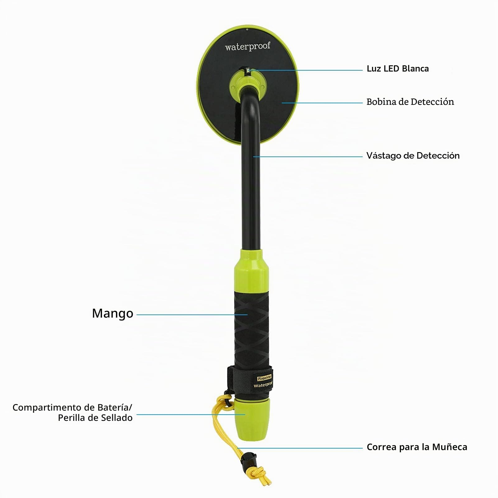BuyWeek Detector de Metales Localizador de Tesoros, PI Portátil de Plástico ABS Aluminio IP68 para Bucear y Cazar Tesoros