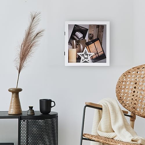Image of Muzilife 11x11 Shadow Box Picture Frame - 2.16 inch Interior Deep Wood & Glass Square Display Case Ready to Hang Memory Box Baby Sports Memorabilia, Pins, Awards, Tickets, and Photos, White