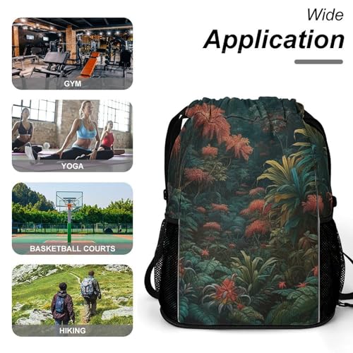 Mochila con cordón de estilo botánico para gimnasio y senderismo 6