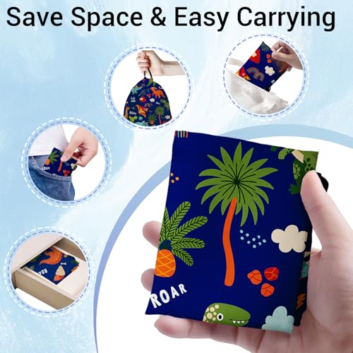 Image of Cartoon Dinosaur Gymnastics Grip Bag Navy Blue Portable Drawstring Storage Pouch Bag Party Favor
