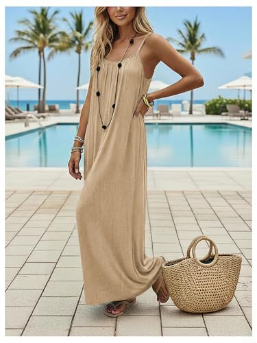 Image of SHENHE Women's Open Back Spaghetti Strap Beach Maxi Dress Loose Flowy Vacation Sundress