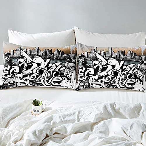 Hippie Graffiti Style Comforter Cover Hip Hop Decor Bedding Set for Boys Girls Children Street Culture Duvet Cover Modern Graphic Wall Urban Art Bedspread Cover Room Decor Double Size Quilt Cover 3Pcs - Image 2