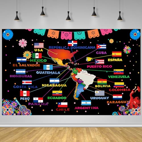 Hispanic Heritage Month Decorations, Spanish Classroom Decor - Latin American Map Banner, National Hispanic Heritage Month Decorations for Spanish Classroom, Bulletin Board, Bilingual Classroom Decor