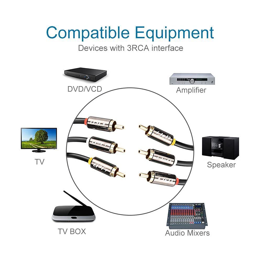J&D Audio Video RCA Cable, Gold Plated 3 RCA Male to Male Stereo AV Cable, 4 Feet, Compatible with Set-Top Box, Speaker - Image 3