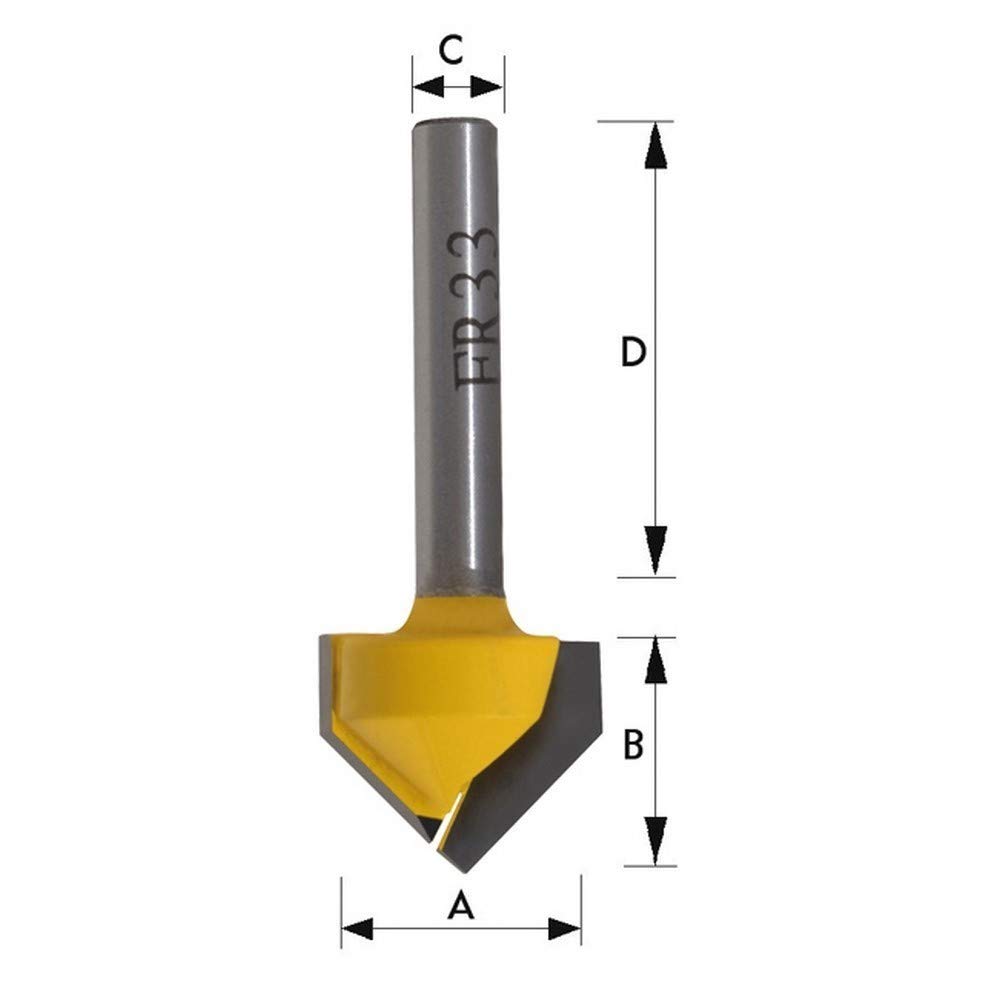Kivec FR32-6 FR32-6-Fresa V 12.7 x 12.7 mm Metal Duro para Madera Mango 6 x 31.3 mm Angulo 90 mm