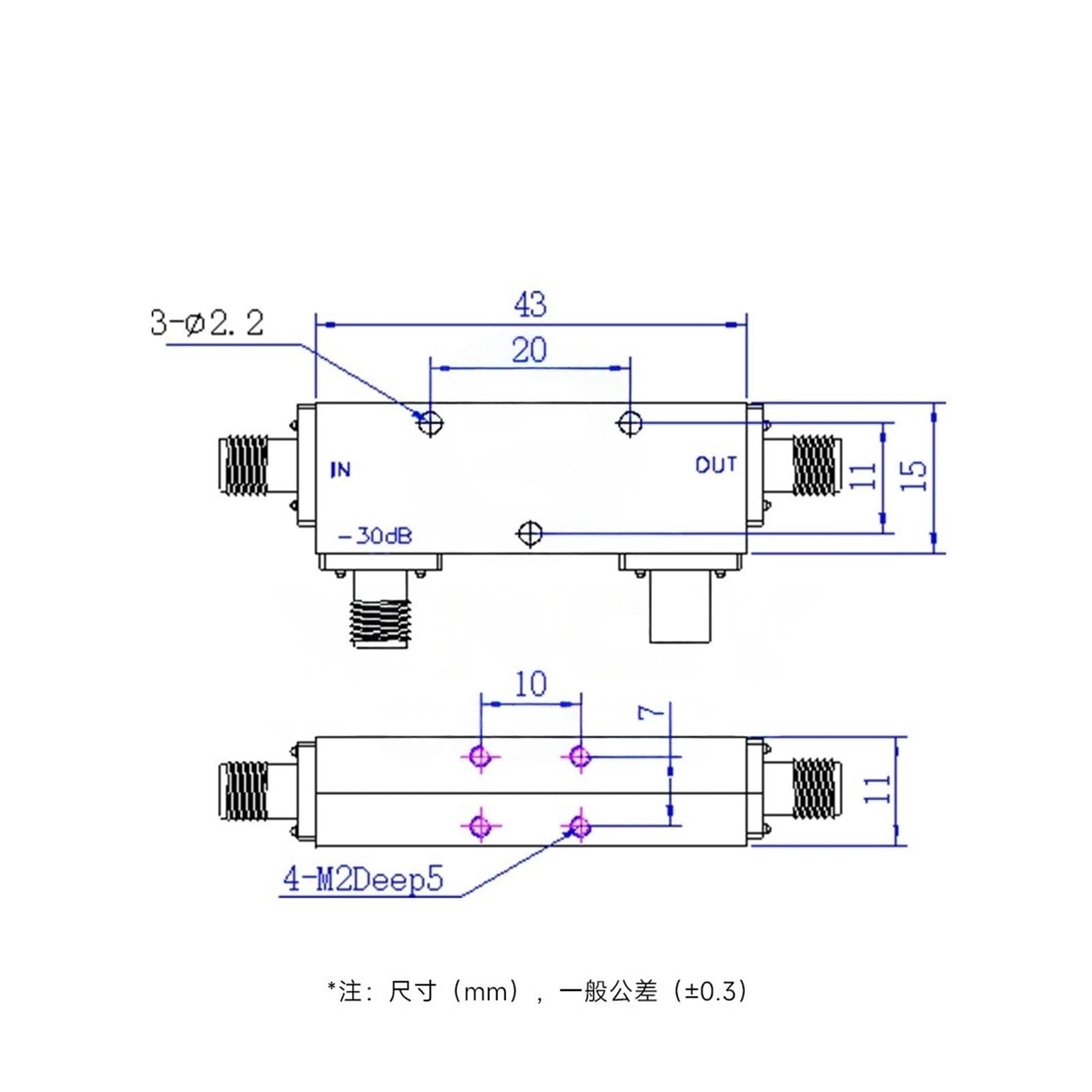 Coupleur Coaxial de coupleur directionnel RF 20W 2-18G 2000-18000MHz 30dB