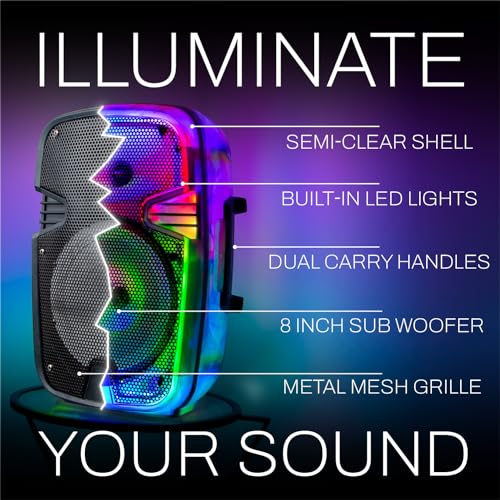 Image of Rhode Island Novelty Coby Bluetooth Speaker w /LED Lights, Semi-Translucent Body, Bluetooth 5.3, 11 Hour Playtime, Carrying Handle, LED Light Show | Multiple Pairing