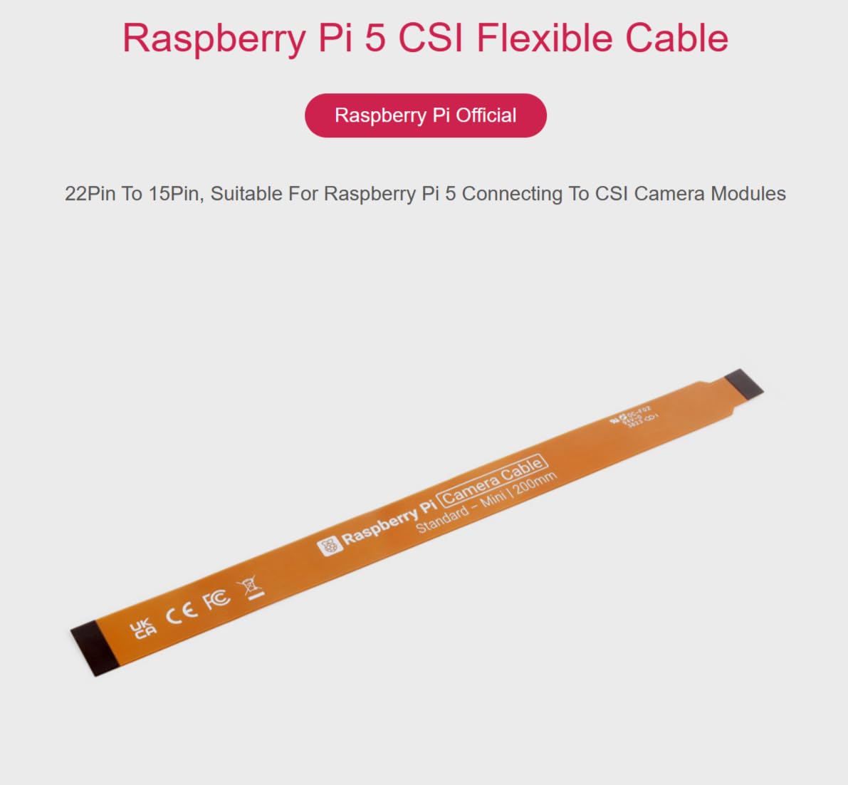 TUOPUONE Cavo flessibile ufficiale CSI FPC, 200 mm, compatibile con Raspberry Pi 5 da 22 pin a 15 pin, adatto per moduli fotocamera CSI