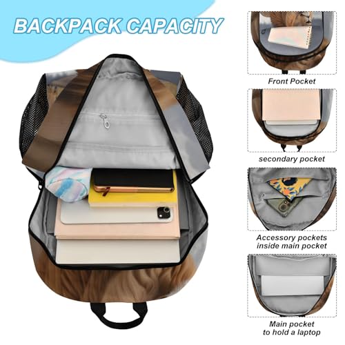 Travel Backpack Lunch Bag Set for Hiking Picnic, Backpacks with Insulated Lunch Box Standing Lion Print4