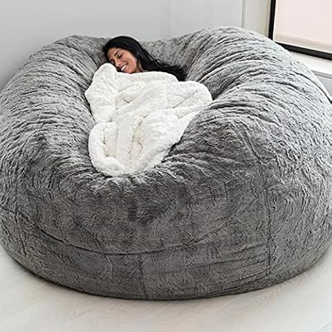 NSMYOOK 7ft Furry Bean Bag Chairs for Teens Kids Stuffed Animal Storage Cuddle Chairs Washable (Without Filler) Sofa Plush Ultra Soft Lazy Sofa for Home Garden Lounge Living Room Cover