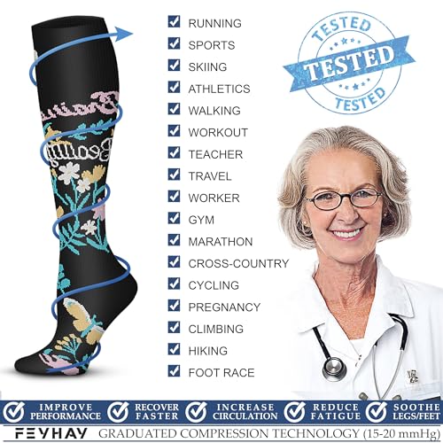 Image of FEYHAY Copper Compression Socks (3 Pairs) 15-20 mmHg Circulation is Best Athletic & Daily for Men & Women, Running, Climbing