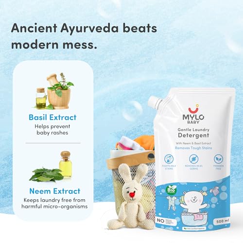 Image of Mylo Baby Detergent Liquid For Clothes | Anti - Bacterial | No Harmful Chemicals, No Allergens & No Artificial Colours (500 ml (Pack of 1))