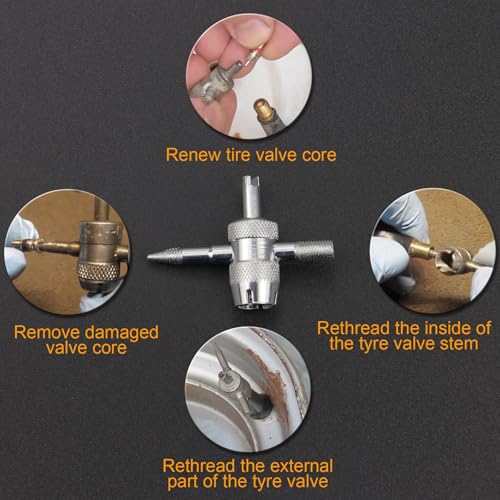 Image of Quick Change Tire Valve Tools - Replace Leaky Valve Stems in Cars, ATVs, Trucks, Motorcycles, with 5 TR413 Valve Cores & 4-Way Valve Tool
