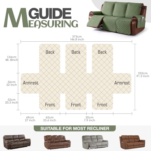 Image of KinCam Waterproof Recliner Sofa Covers Washable, 3 Seater, Cactus Green