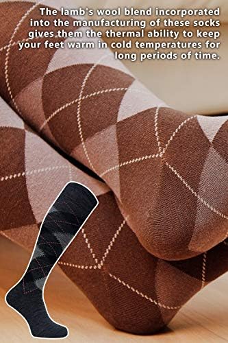 Sock Snob - 3 Pairs Mens Extra Long Knee High Argyle Lambs Wool Dress Socks in Brown or Grey