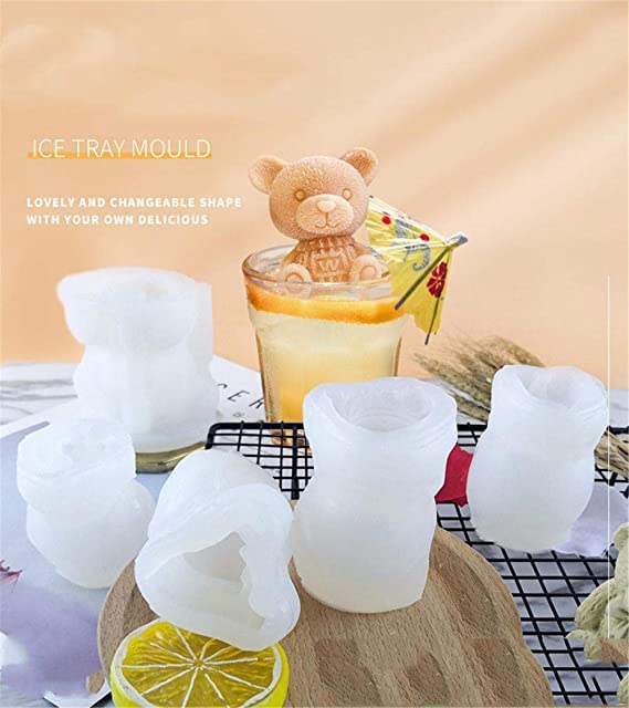 2 Pices - 3D Ice Cube Maker Little Teddy Bear Shape Chocolate Cake Mould Tray Ice Cream DIY Tool Whiskey Wine Cocktail Silicone Mold-Small - 2 Pices
