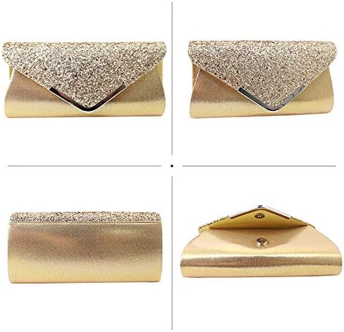 Queena Womens Shiny Glitter Evening Clutch Envelope Handbag Chain Purse for Wedding Party Prom Gift for Mom Wife Girlfriend,3910 Gold - Image 3
