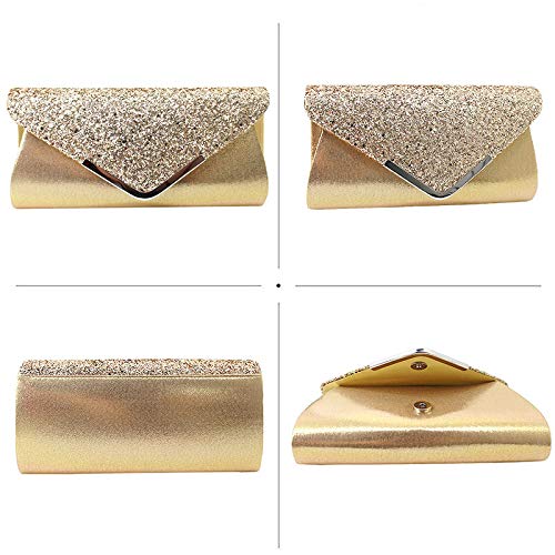 Image of Queena Womens Shiny Glitter Evening Clutch Envelope Handbag Chain Purse for Wedding Party Prom Gift for Mom Wife Girlfriend