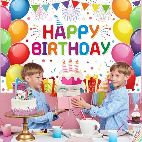 Image of DARSHANAM WORLD Birthday Decoration Backdrop Cloth Curtain (Pack of 1, Size: 5x8 Feet) Background Enhancer Poster,Happy Birthday Sign Theme-(Polyester) (Multicolor)