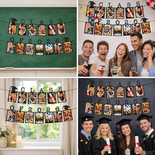 Image of Class of 2026 Graduation Photo Banner, Graduation Photo Display Decorations, Class of 2026 Party Decorations for College Senior, High, Middle, Junior, Kindergarten Pictures Display Grad Party Supplies