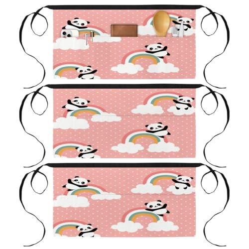 Tablier court de cuisine à motifs panda arc-en-ciel pour la pâtisserie